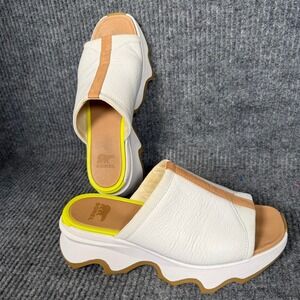 Sorel Kinetic Impact II Slide Women 8.5 White Yellow Excellent Platform Sandal